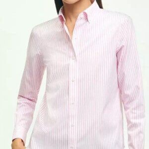 BROOKS BROTHERS Womens Pink White Striped Classic Fit Stretch Button Up Shirt 8